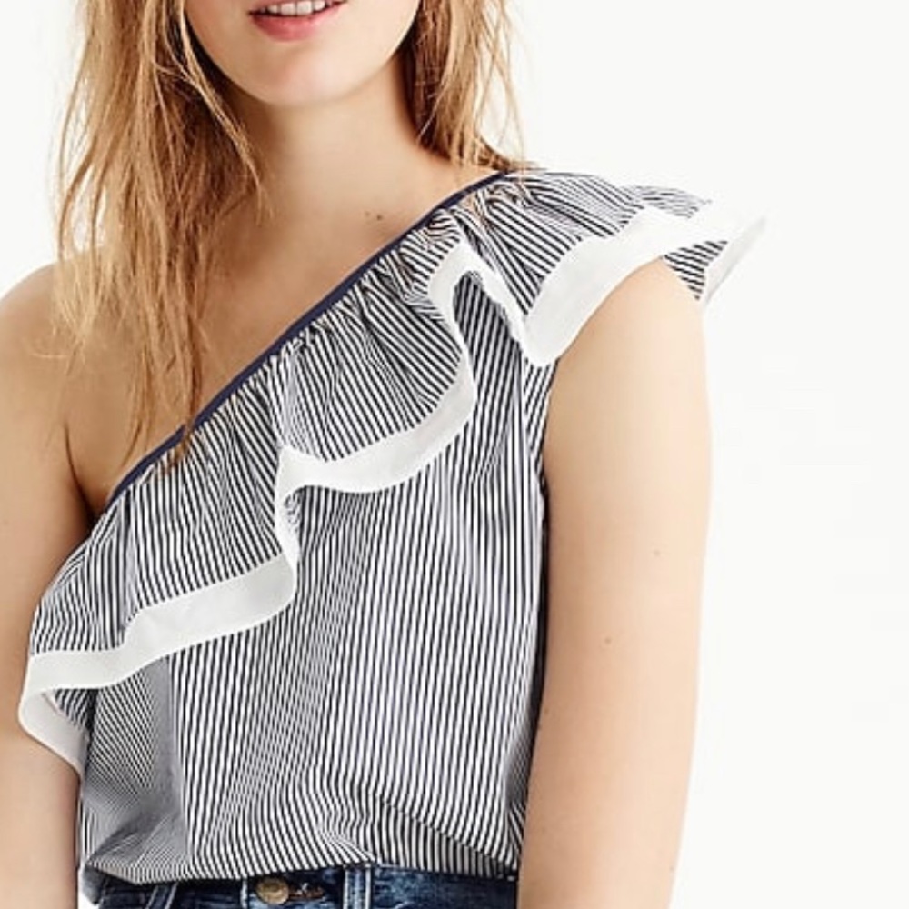 J. Crew One Shoulder Ruffle Top in Stripe Blue 12